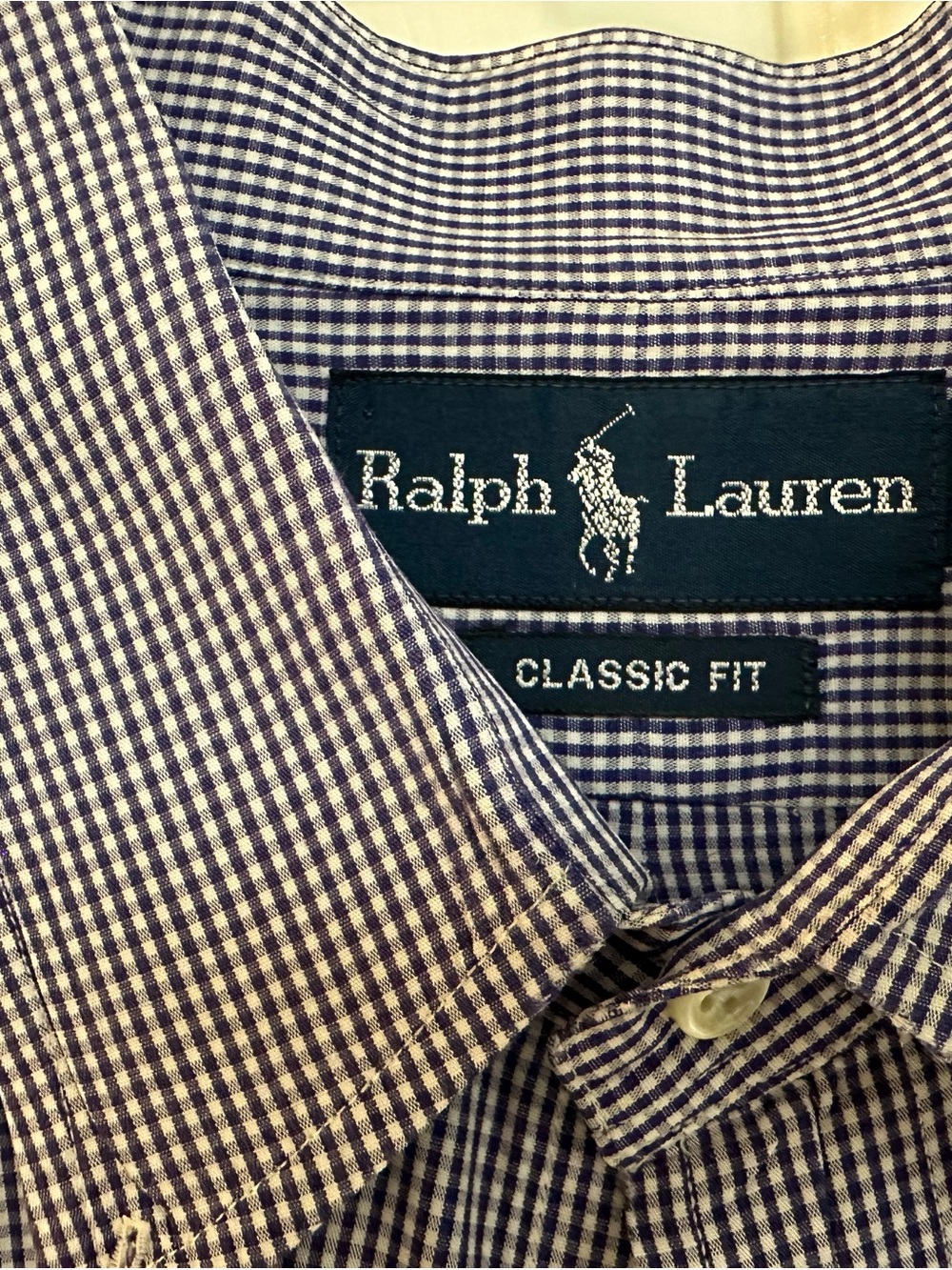 Ralph Lauren Navy Blue and White Gingham Classic Fit Dress Shirt - Button-down